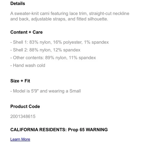 NWT Sweater Knit Lace Trim Cami - Picture 4 of 4